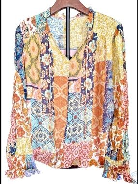 Avara lined patchwork boho blouse size x-large